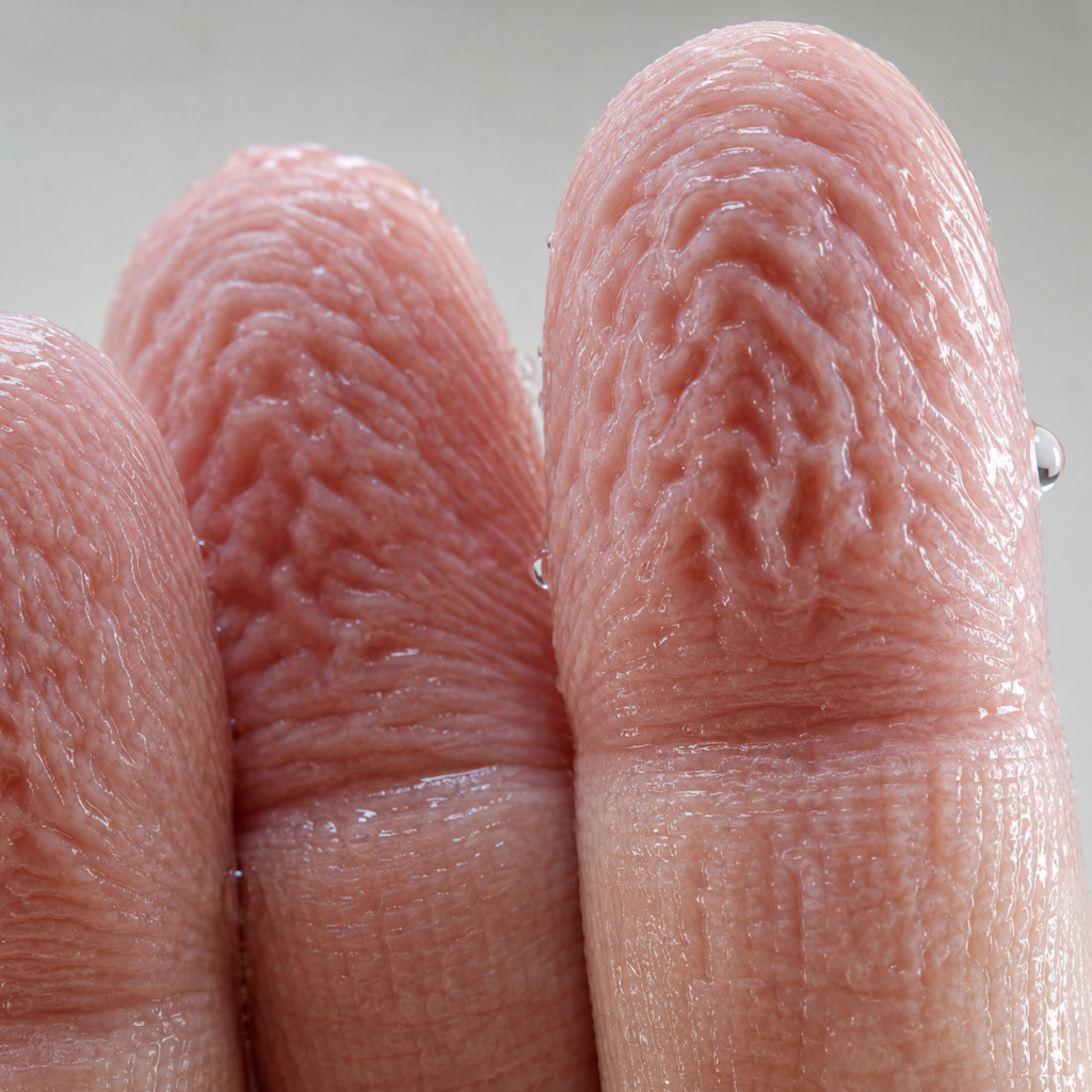 Wrinkled fingertips detail shot